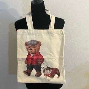 Tote Bag with Bear and Bulldog Design